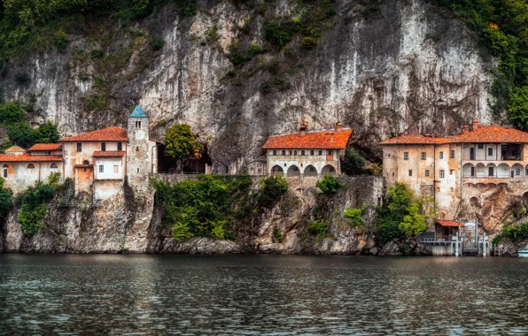 Picture landscape, nature, lake, rocks, Italy, the monastery, Maggiore, Alexander the Silent