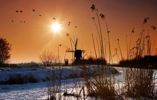 Landscape, mill, channel