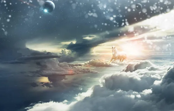 The sky, the sun, horse, planet, Clouds
