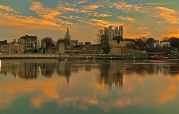 Picture river, castle, England, home, Cathedral, Rochester