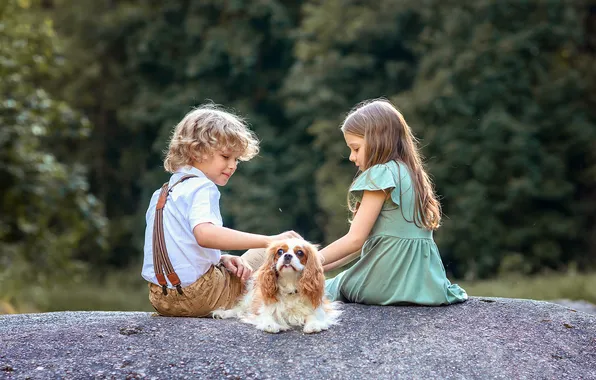 Picture children, mood, dog, Victoria Dubrovskaya