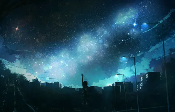 Picture the sky, girl, night, the city, anonamos