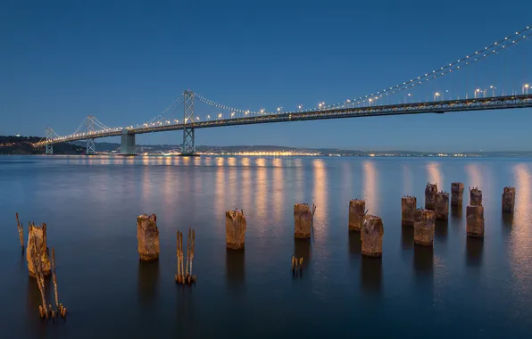 Picture bridge, the city, the evening, San Francisco, USА, South Beach