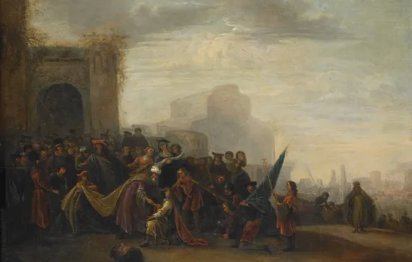 Picture trees, oil, picture, history, mythology, Saul Welcomed David, Gerrit De Wet, as the conqueror of …