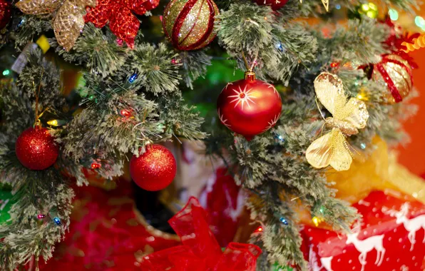 Picture winter, branches, holiday, butterfly, tree, new year, Christmas, needles
