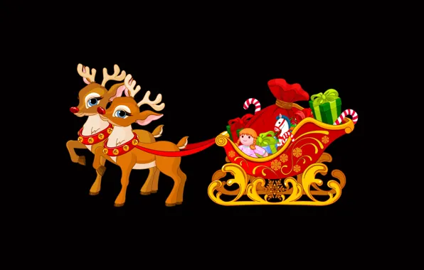 Box, toys, graphics, doll, Christmas, gifts, New year, black background