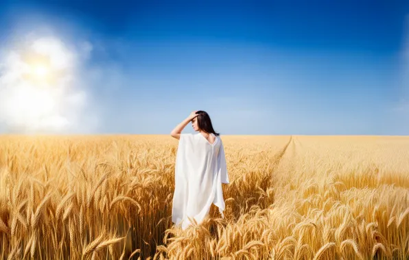 Wheat, field, summer, the sky, girl, landscape, nature, ai art