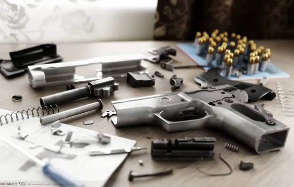 Picture rendering, gun, weapons, details, Alex Iartsev, SIG SAUER P228