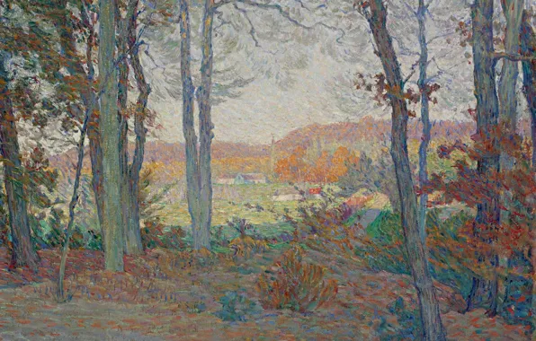 Autumn, forest, landscape, house, Henri Lebacq, Landscape with House in the Woods in Saint Thomas