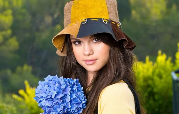 Summer, flowers, bouquet, girl, Selena Gomez
