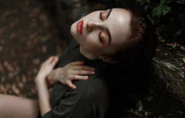 Girl, model, hands, closed eyes, Ekaterina Alyapina