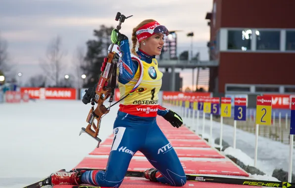 The shooting range, training, she, biathlon, Gabriela Soukalova, shooting range, Gabriela Soukalova, Gabriela Koukalova