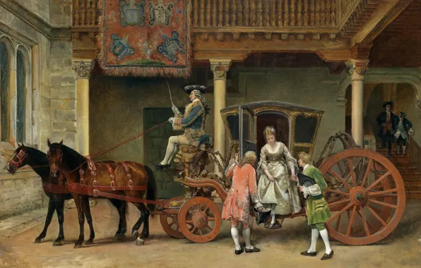 Picture Spanish painter, Spanish painter, 1871, Visit, Ignacio Leon-and-Escosura, The visit, Ignacio Leon y Escosura, The …