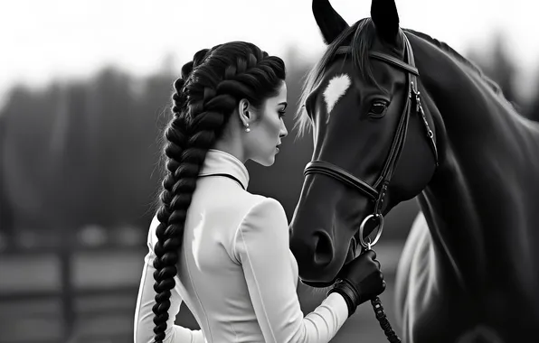 Look, face, girl, pose, horse, horse, hairstyle, friends