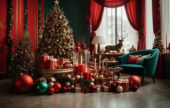 Room, tree, interior, Christmas, New year, Christmas, view, tree