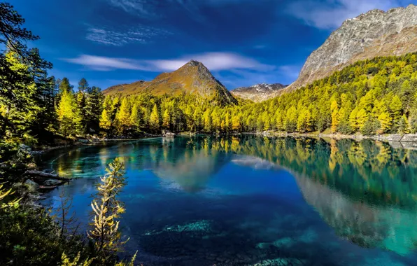 Autumn, forest, mountains, lake, reflection, Switzerland, Alps, Switzerland