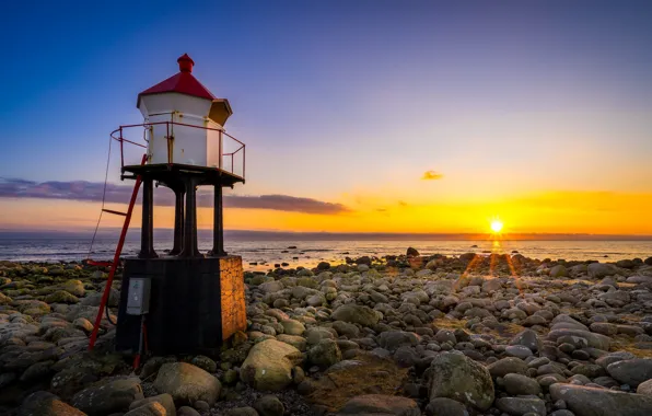 Sea, sunset, coast, lighthouse, Norway, Norway, Rogaland, Naerland