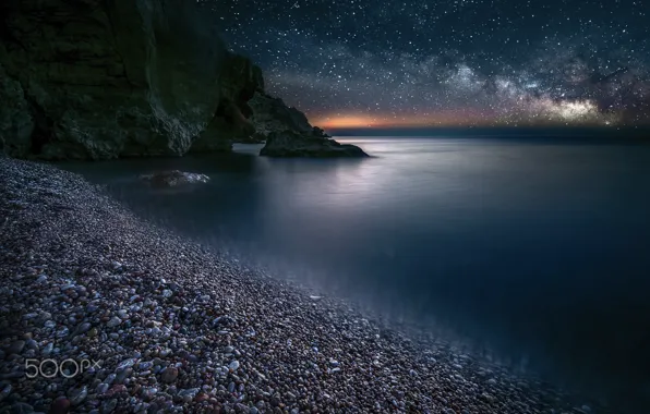 Sea, beach, the sky, stars, night, stones, rocks
