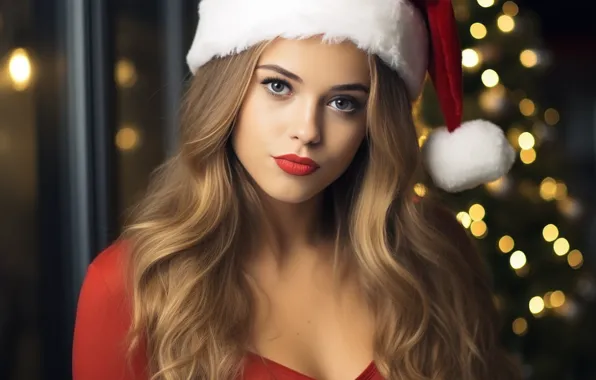 Look, girl, lights, the dark background, new year, portrait, makeup, Christmas