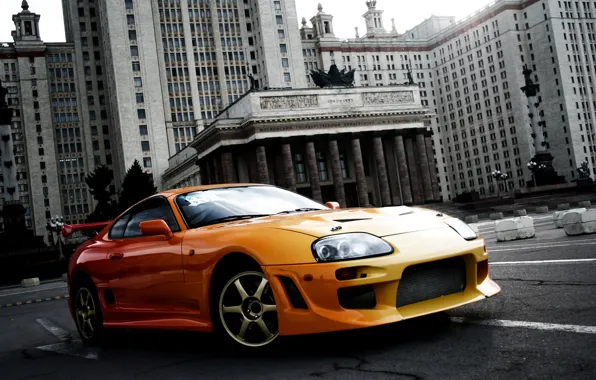 Picture orange, background, tuning, the building, sports car, Toyota, MSU, tuning