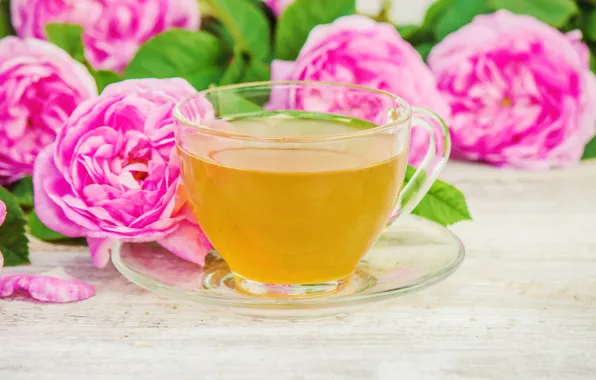 Flowers, roses, petals, pink, wood, pink, flowers, cup