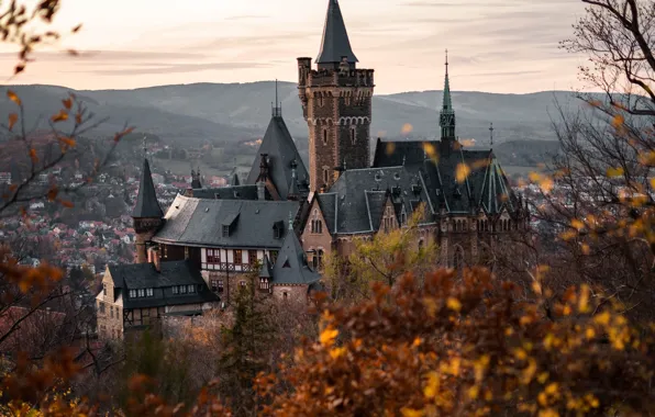 Picture autumn, landscape, mountains, nature, the city, castle, home, Germany