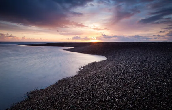 Picture sea, beach, pebbles, dawn, shore