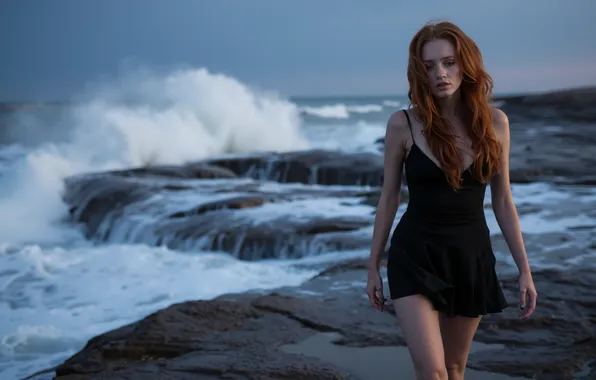 Picture digital art, photography, sea, woman, cemetery, castle, ginger, wallpaper