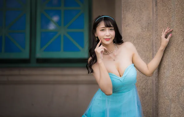 Look, girl, pose, dress, neckline, Asian