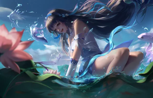 The sky, water, girl, fish, Lotus, Honor of Kings, Xi Shi