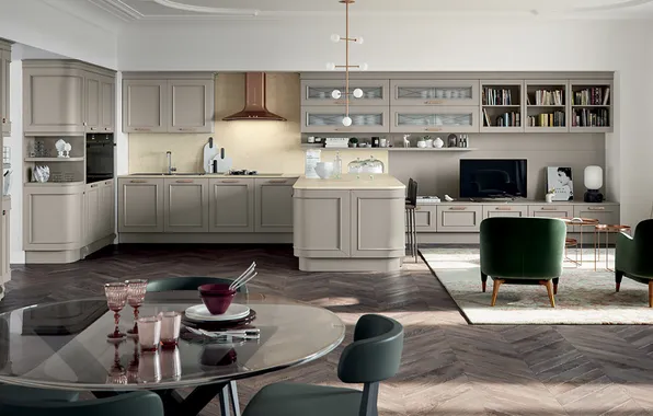 Style, Villa, interior, Italy, kitchen, living room, dining room, dining area