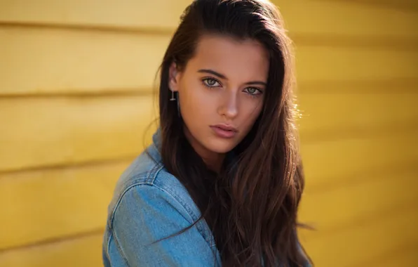 Girl, green eyes, long hair, brown hair, photo, model, lips, face