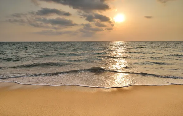 Sand, sea, wave, beach, summer, the sky, sunset, shore