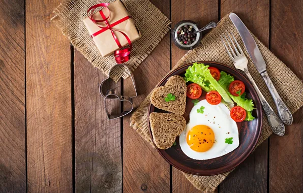 Picture gift, romance, heart, Board, egg, Breakfast, bread, plug