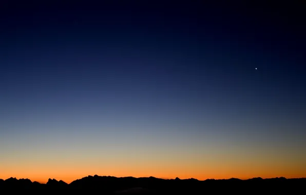 Mountains, the moon, Sunset, the evening