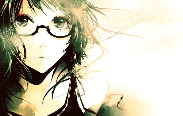 Picture eyes, girl, face, glasses, Anime, vocaloid, gumi
