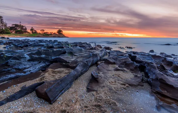 Sea, landscape, sunset