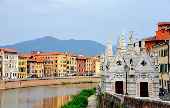 The sky, mountains, river, home, Italy, Pisa