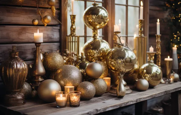 Balls, gold, Board, Christmas, New year, gold plated, gold, Christmas decorations