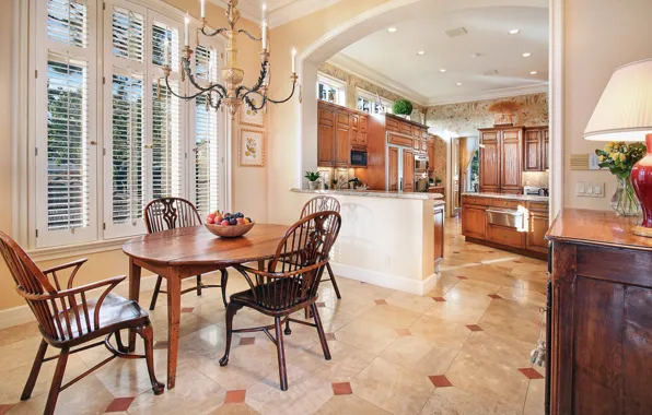 House, room, furniture, interior, window, kitchen, chandelier, mansion