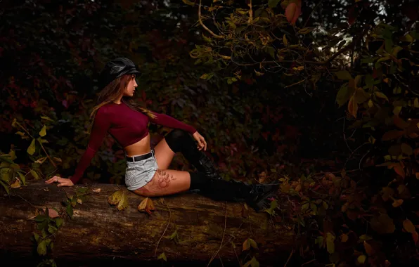 Trees, nature, model, tattoo, women, brunette, plants, hips