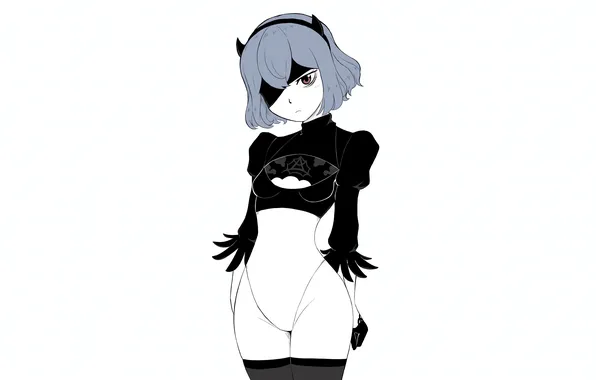 Girl, sexy, cleavage, blouse, thighhighs, horns, boobs, anime