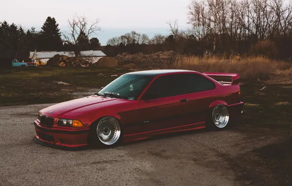 BMW, Red, oldschool, 3 series, E36, Stance