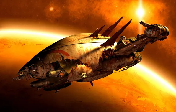 Space, ship, planet