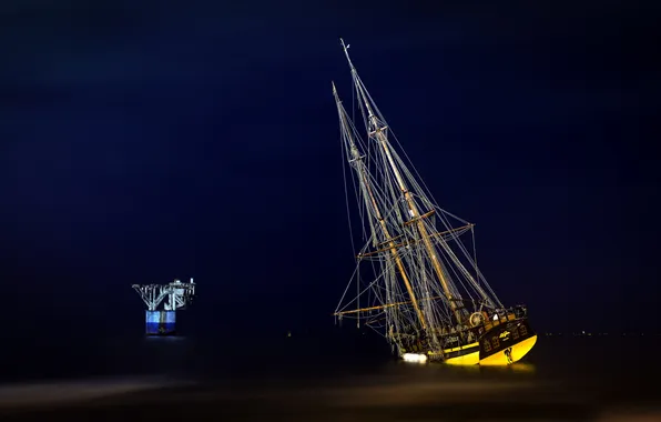 Picture sea, landscape, night, ship