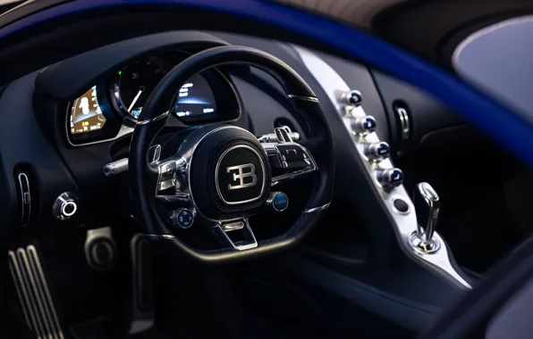 Bugatti, logo, steering wheel, Chiron, Bugatti Chiron