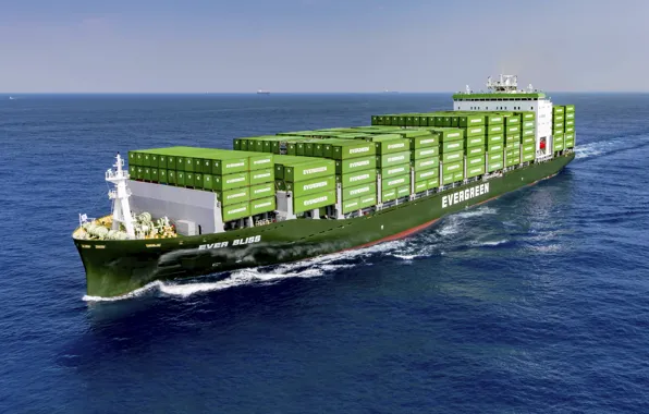 The ocean, Sea, The ship, A container ship, Vessel, A cargo ship, Container Ship, Evergreen …