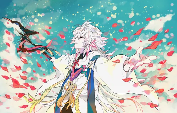 Smile, petals, staff, MAG, Merlin, Fate / Stay Night, Fate / Grand Order, The destiny …