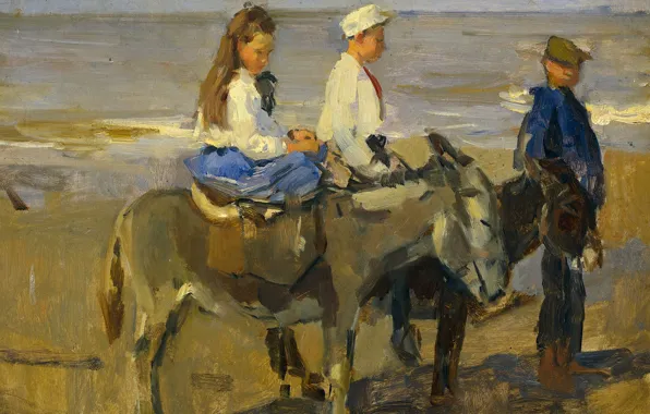 Picture, genre, Isaac Israels, Boy and Girl on Donkeys