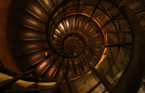 Paris, France, Europe, inside, Arc de Triomphe, spiral, stairs, monument